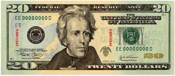 20 dollar bill back and front. 20-dollar bill for